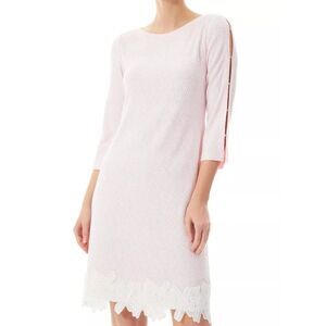 Ming Wang Floral Lace Hem Knit Sheath Dress Whisper Pink Size S